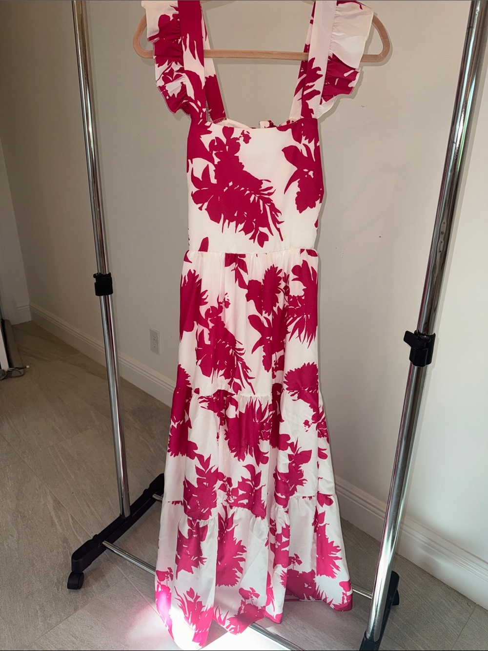 White Maxi Dress with Hot Pink Floral Print